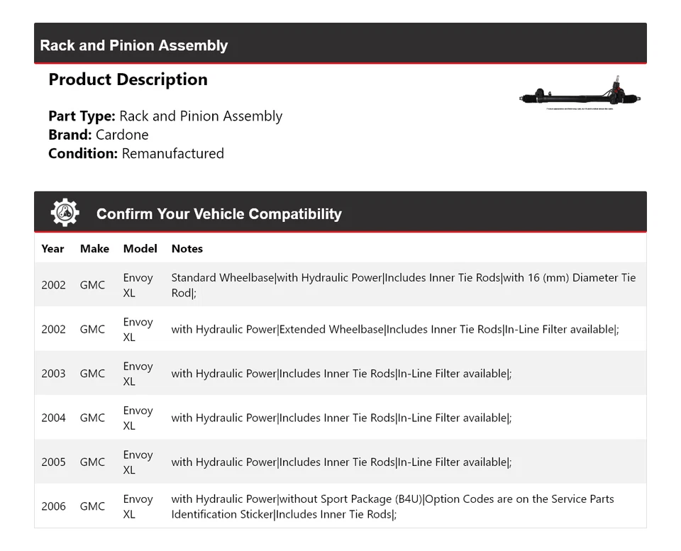 Conjunto de piñón y cremallera Cardone 2003 2004 2005 GMC Envoy XL 2002-2006 Foto 2 de 4