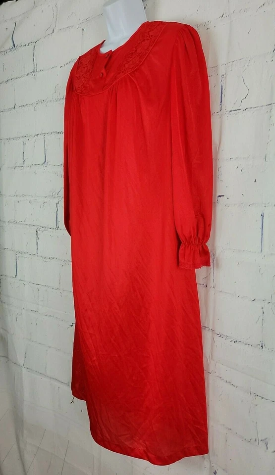Nancy King Sleepwear Soft Luster Red Holiday Granny Nightgown Medium Long Sleeve - Image 4 of 4