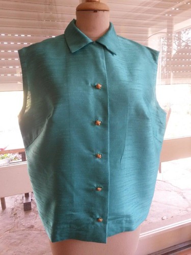 CHEMISIER FEMME CHEMISE turquoise T48 VINTAGE 50/60 WOMAN SHIRT BLOUSE size XXL - Picture 6 of 10