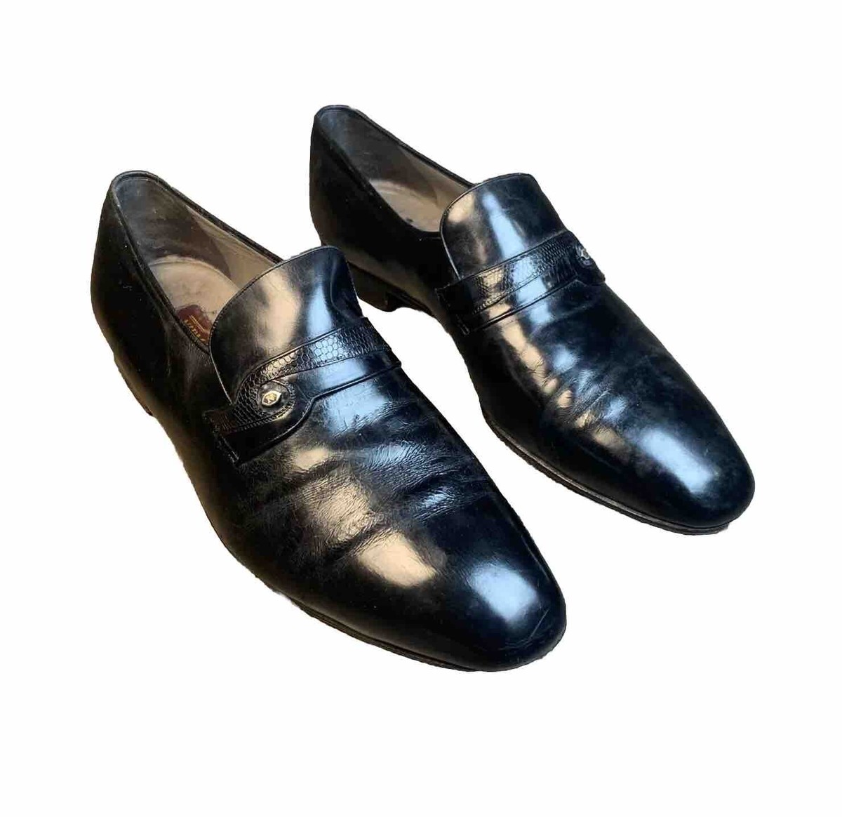 Rare NIPMAR Custom Hand Made Black Leather Loafers Slip On Italy