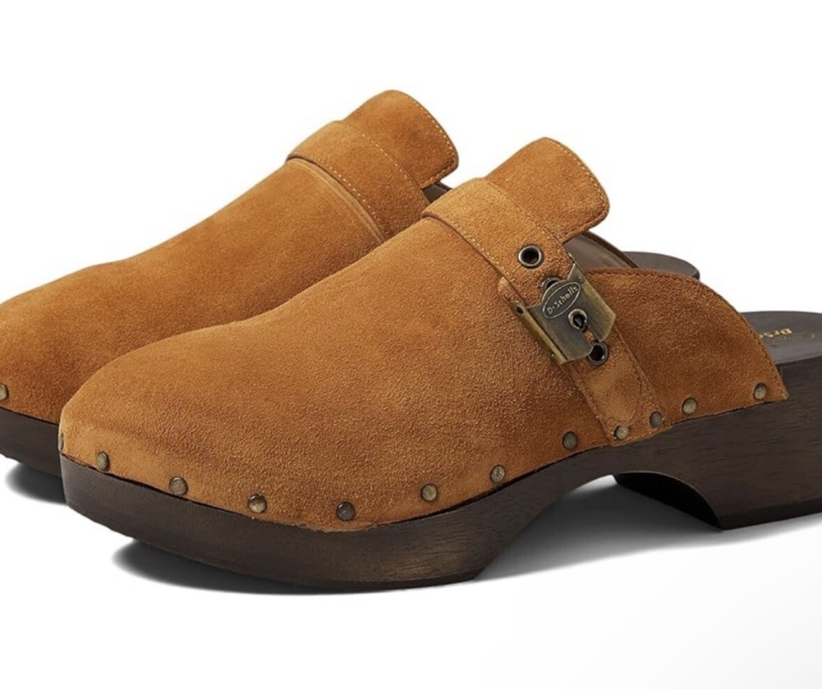 NWOB Scholl's Original Suede Mule Clogs Slip On In Tan Size MSRP $150