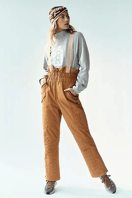 Free People FP Movement All Prepped Bibbed Ski Pants Toasted Coconut Size L