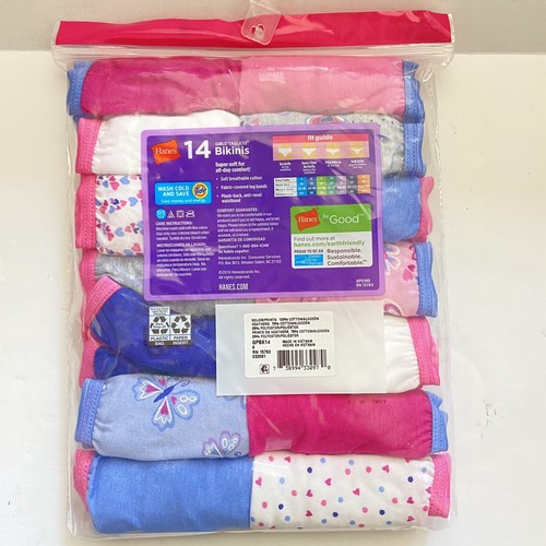 Hanes Girls Underwear Size 6 Bikini Tagless Cotton 14-Pack Soft Waistband New - Picture 2 of 5