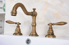 Antique Brass Widespread Bathroom Sink Faucet 2 Handles 3 Hole Mixer Tap aan075