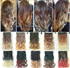 Details About Dip Dye Clip In On Ombre Hair Extensions Synthetic Straight Curly Wavy Xmas Gift