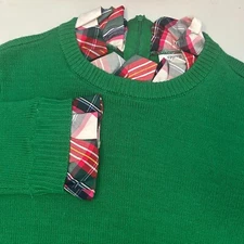 Crown & Ivy Women's L Green Long Sleeve Plaid Ruffle Sweater