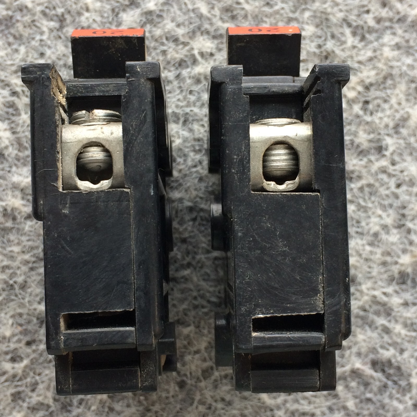 Lot of 2 FPE CHALLENGER NA120 1 Pole 20 Amp RED/BLACK BREAKER FEDERAL PACIFIC