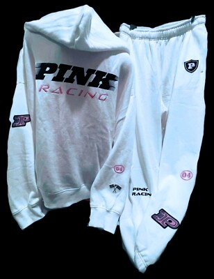 VICTORIA'S SECRET PINK OVERSIZED ZIP HOODIE & PANTS 2PC SET RACING