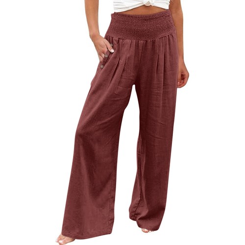 Summer Wide Leg Pants Women Loose Palazzo Pants Pocket Elastic Waist Pants* - Picture 53 of 60