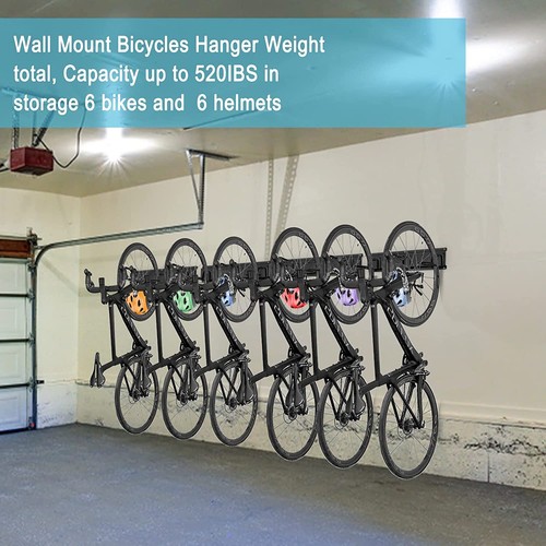 Bike Storage Rack Wall Garage Bike Rack Wall Mount 6 Bike Rack & 6 Helmets Hook