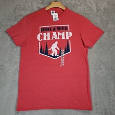 Sasquatch T-Shirt Adult Small Hide  Seek Champ Red Bigfoot Northwest Tee NWT 