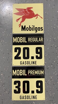 Mobilgas Mobiloil Gasoline Mobil Oil 3 piece vintage Style Sign Gas ...