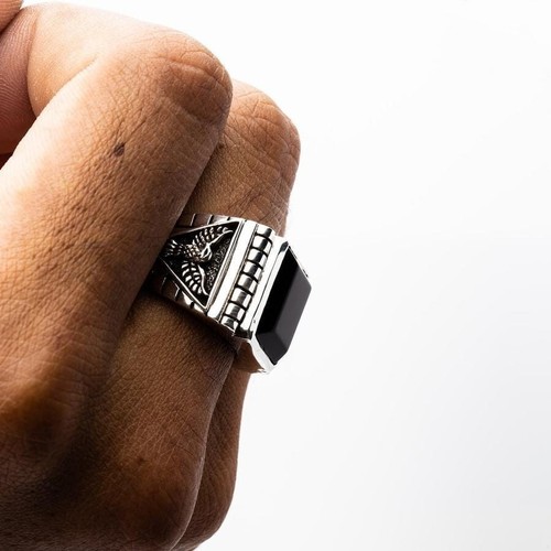 Anillo de plata esterlina águila de ónix negro para hombre - Imagen 10 de 10
