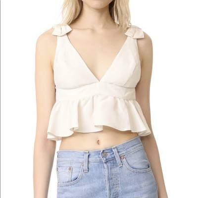 NWT Stone Cold Fox Linen Silk V Neck Crop Top Tie Bow Straps Ruffle Women s 0