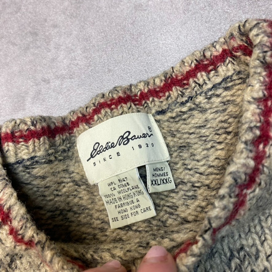 Eddie Bauer Knitted Jumper Mens 2XL Crew Neck Pullover Sweater, Beige image 3