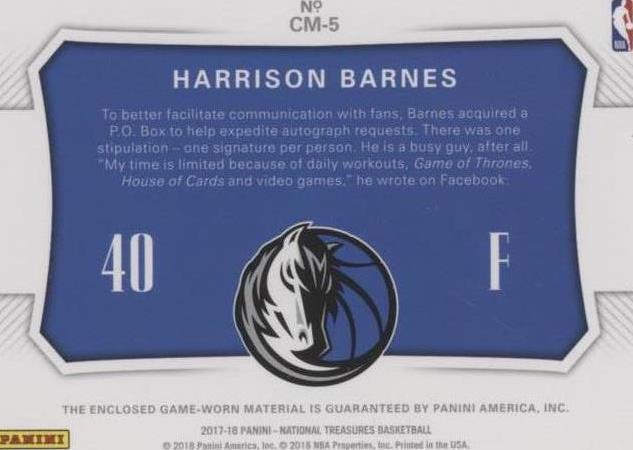 2017-18 Panini National Treasures - Harrison Barnes #CM-5 for sale