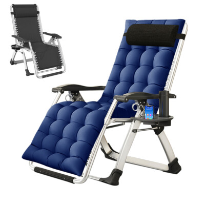 H&ZT Zero Gravity Chair Lawn Patio Recliner Lounger Folding Chaise &Blue Cushion