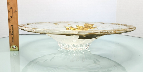 Vintage Mikasa Golden angels Germany frosted glass Christmas platter set of 2 - Picture 3 of 9