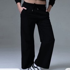 Wide Leg Nylon Joggers Workout Pants High Drawstring Waist W Pockets L