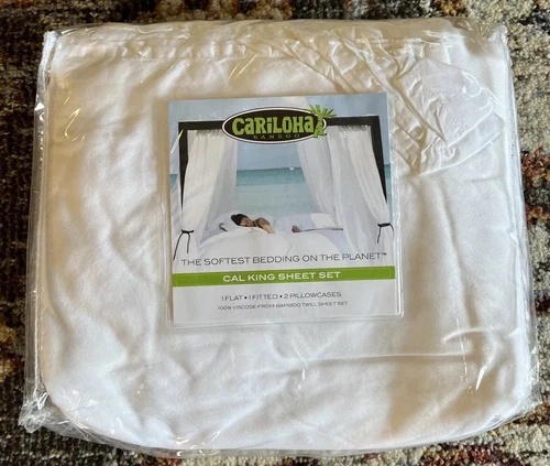 Cariloha Bamboo California King Sheet Set 4pc White 100% Viscose From Bamboo