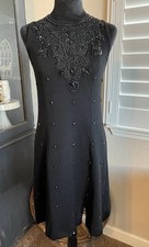 Carole Little Black Dress Acrylic Wool Sleeveless Crisscross Beaded Petite M