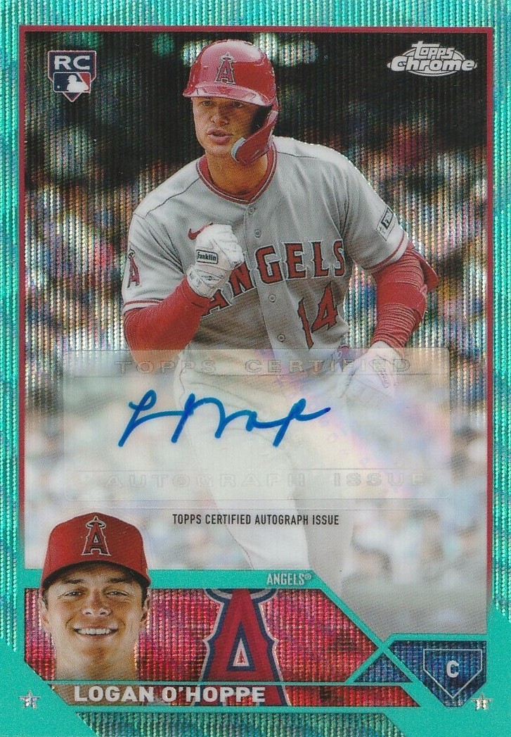 2023 Topps Chrome Update Series Auto Logan O'Hoppe #AC-LOH Aqua Wave /199 (RC)