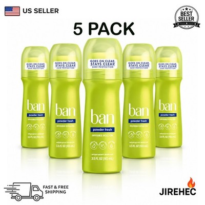 Ban Powder Fresh Invisible Roll-On Antiperspirant/Deodorant, 3.5 fl oz 5 Pack
