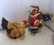 Chicken Country Ornaments Santa Claus Lot Damaged**