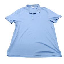Calvin Klein Polo Shirt Mens Large Blue Solid Liquid Cotton Logo Casual