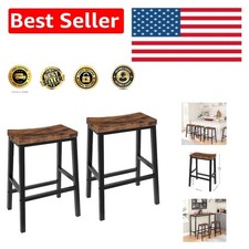 Elegant Set of 2 Rustic Brown Black Bar Stools - 23.6 Inch Saddle Height