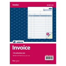 Adams Invoice Sets, 2-Part Carbonless, 8-1/2" X 11-7/16", 50 Sets Per 