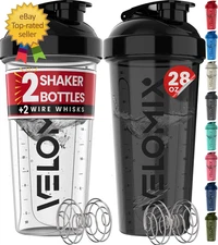 2 Pack 28Oz Protein Shaker Bottles with Wire Whisk Leakproof Shaker Cups