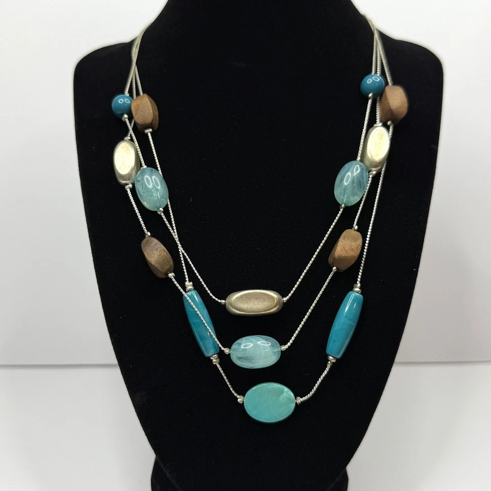 Collar Multicapa Turquesa Marrón Madera Acrílico Cuentas Moda Joyería 20 pulgadas Foto 2 de 4