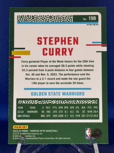 STEPHEN CURRY 2023-24 Donruss Optic Green Hyper #198 GS Warriors - Picture 2 of 2