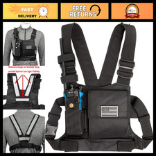 Reflective Radio Chest Harness Holster Vest with Pouch for Two Way Walkie Talkie