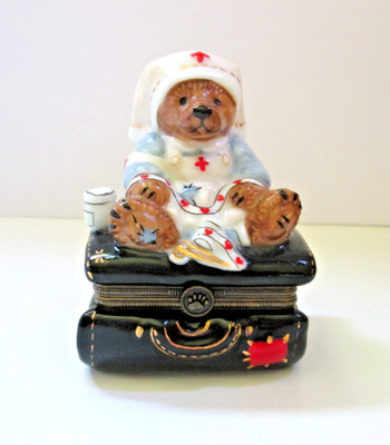 Boyds Bearware Porcelain Keepsake Box Clara the Nurse Trinket Box, W/ Small Bear