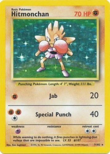 Heavily Played Hitmonchan - 7/102 - Holo Rare - Unlimited Edition Pokemon Base S
