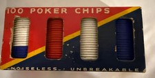 Vintage Box of Poker Chips by Dennison Red White Blue