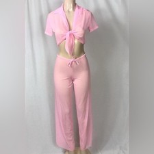 Zuliana Size Small Barbie Pink Mesh 2pc Pant Set. Made in USA Preowned
