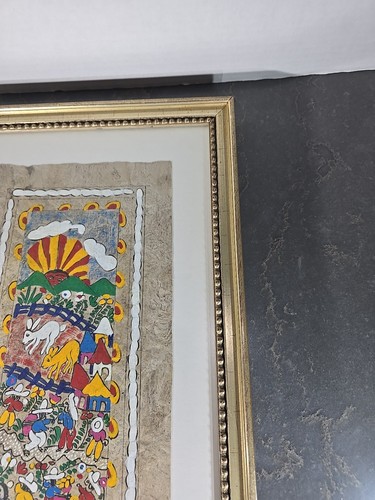 Arte popular mexicano enmarcado vintage corteza amate pueblo conejos pintura con historia - Imagen 9 de 19