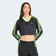 adidas women Adicolor Soccer Jacquard Crop Long-Sleeve Top