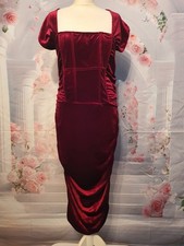 PrettyLittleThing Plus Burgundy Velvet Cross Front Ruched Midi Dress UK 16 BNWT