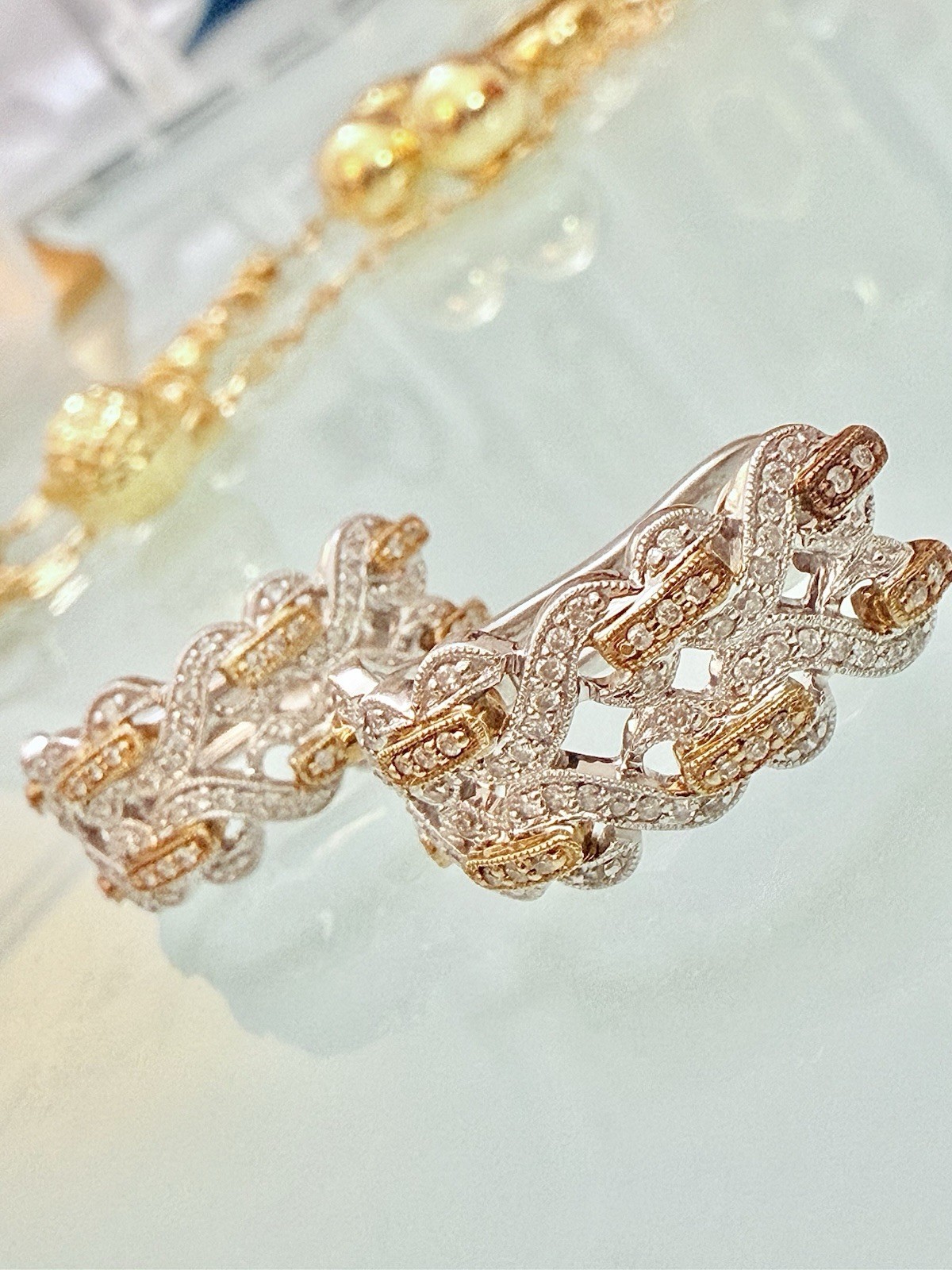 Authentic Solid 14K Two-Tone Gold Diamond Accent … - image 2