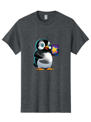 Penguin-With-Star Mens Graphic Tee, 100% Cotton, Casual Summer Wear