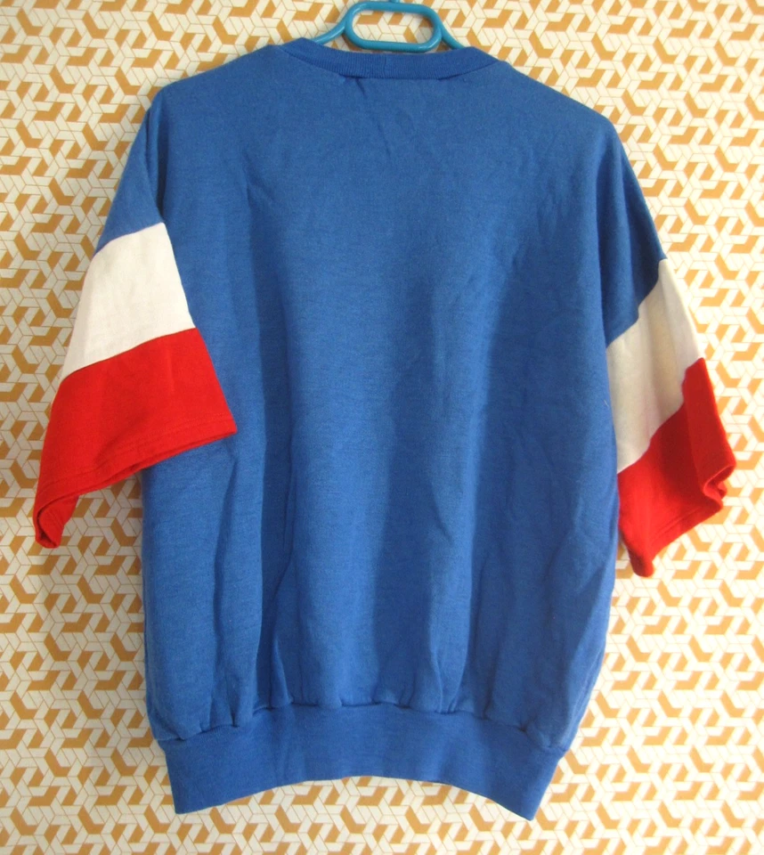 Sweat Vintage Number One 80'S manche courte Bleu blanc rouge Homme - L - Photo 2/4