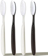 Large Long Head Toothbrush, 4-Pack, Upgraded Hard & Firm Charcoal Bristles, Whit