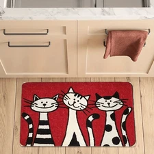123pcs Set of Three Cartoon Cat Velvet Floor Mats with Unique Patterns on Red Ba