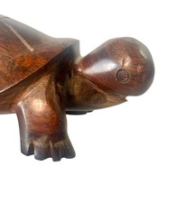 Artisan Hand Carved Mahogany Turtle Solid Wood Turtle Figurine 5 inches Beach