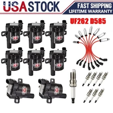 Round Set of 8 Ignition Coil Pack UF262 with Spark Plug and Wire For Chevy GMC