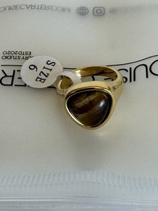 Authentic Louise Carter 14K Gold Plated Alaula Gemstone Tiger's Eye Bold Ring sz 6